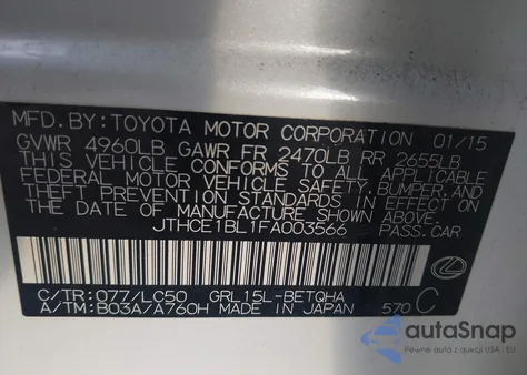 2015 Lexus Gs 350 z USA, uszkodzony, nr VIN JTHCE1BL1FA003566